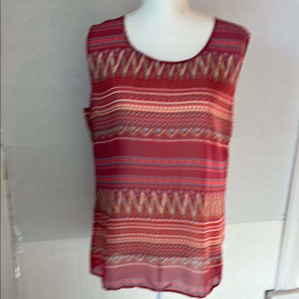 Earthbound Trading Co Semi Sheer Geometric Print Rust Tank. Size L